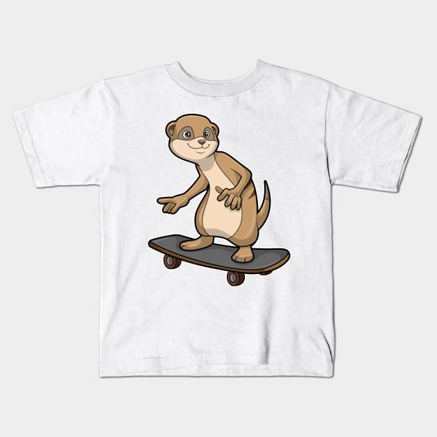 Meerkat as Skater with Skateboard Kids T-Shirt by Markus Schnabel